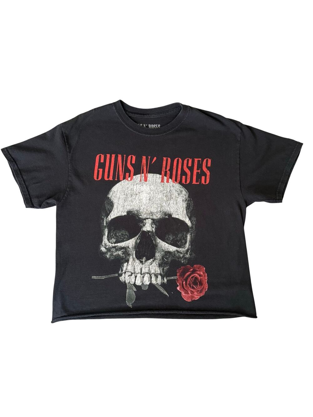 Guns N’ Roses Skull Rose Cropped Boxy Graphic T-Shirt Black Rock Band Tees M